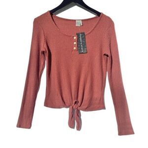 NWT Paper Crane Rust Crop Tie Front Soft Long Sleeve Top Women Size Small